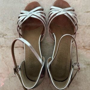 Silver ballroom dance shoes  suede bottoms 7.5 Women’s US worn 1x